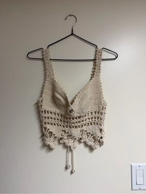 Boho Knit Crochet Cropped Tank Top